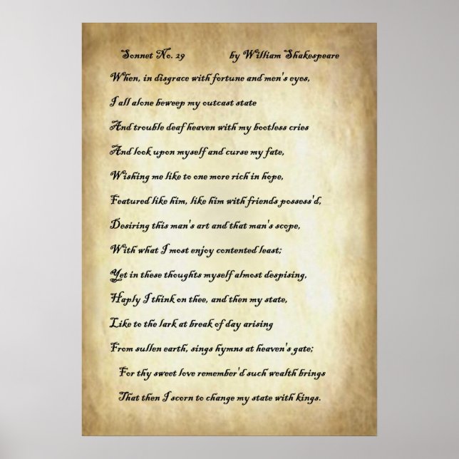 Shakespeare Sonnet 29 Poster (Framsidan)