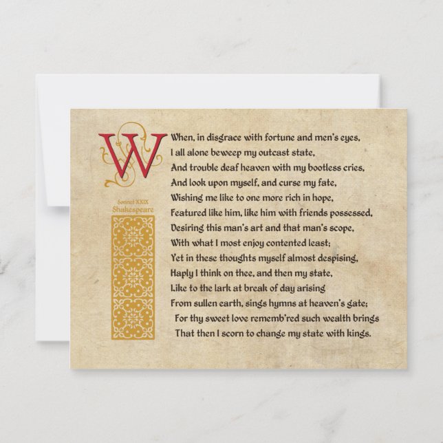 Shakespeare Sonnet 29 (XXIX) on Parchment Inbjudningar (Baksida)
