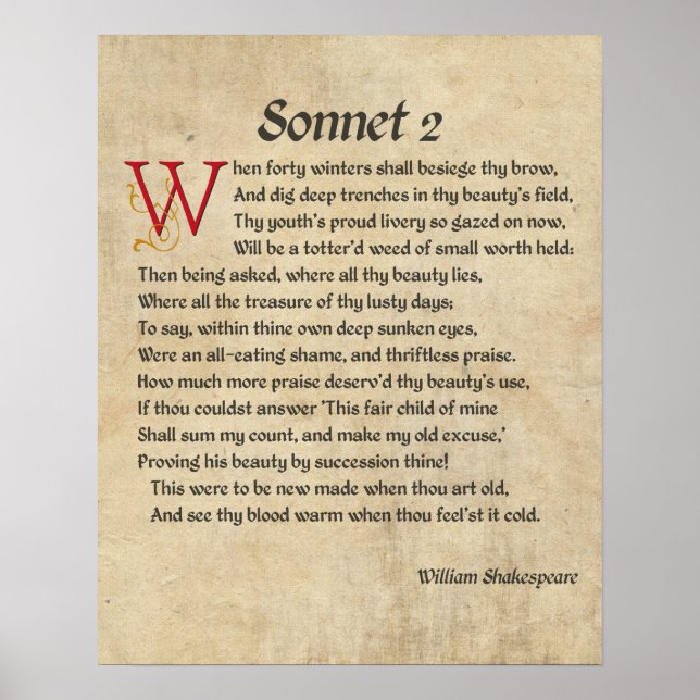 Shakespeare Sonnet 2 Parchment Poster (Framsidan)