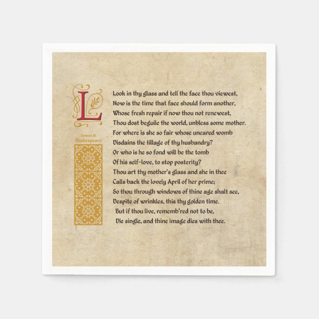 Shakespeare Sonnet 3 (III) på Parchment Pappersservett (Framsidan)