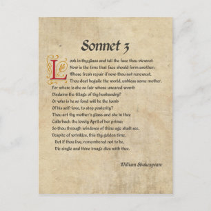 Shakespeare Sonnet 3 Parchment Vykort