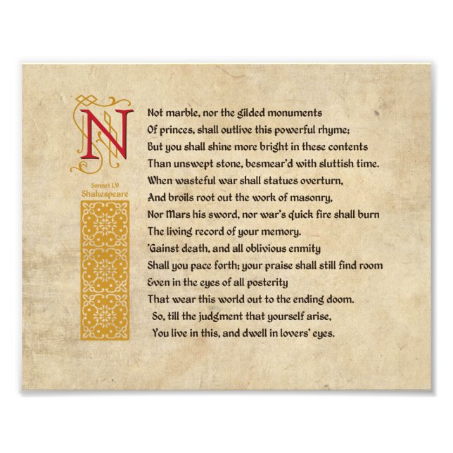Shakespeare Sonnet 55 (LV) på Parchment Fototryck (Framsidan)