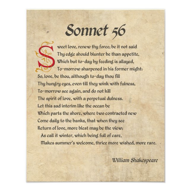 Shakespeare Sonnet 56 Parchment Fototryck (Framsidan)
