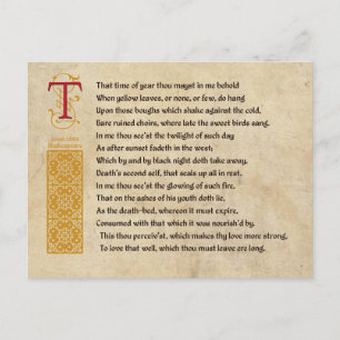 Shakespeare Sonnet 73(LXXIII) on Parchment Vykort