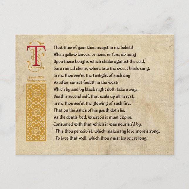 Shakespeare Sonnet 73(LXXIII) on Parchment Vykort (Framsida)