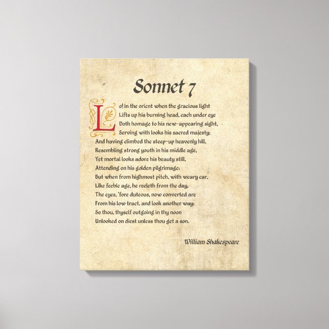 Shakespeare Sonnet 7 Parchment Canvastryck (Framsida)