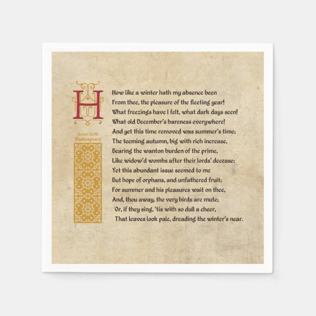 Shakespeare Sonnet 97 (XCVII) på Parchment Pappersservett (Framsidan)