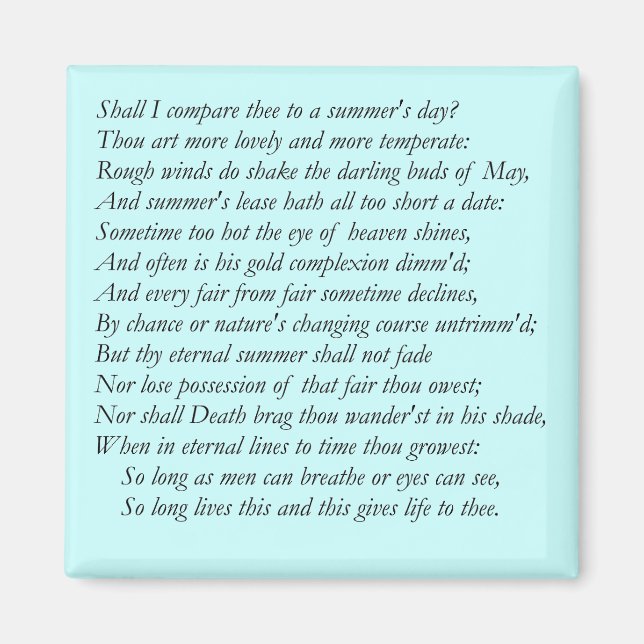 Shakespeare Sonnet nr 18 Magnet (Framsidan)