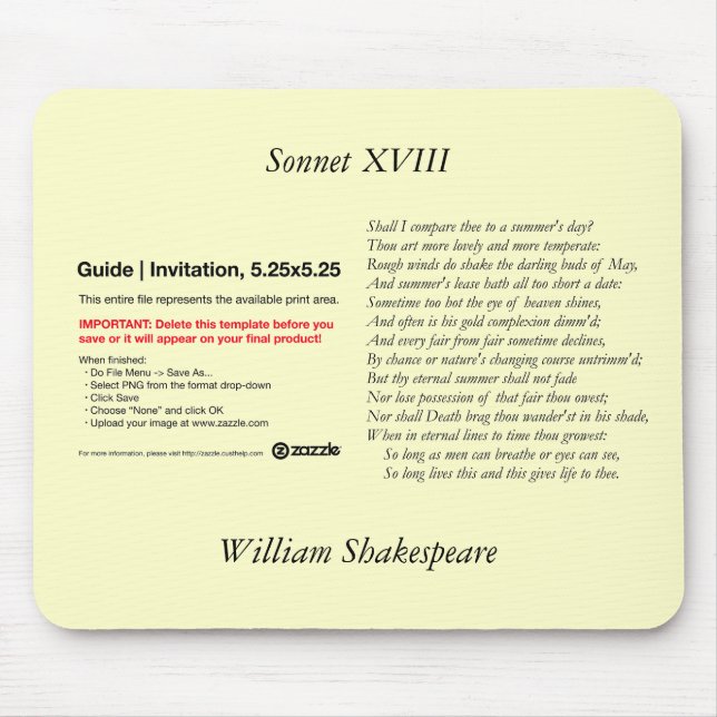 Shakespeare Sonnet nr 18 Musmatta (Framsidan)