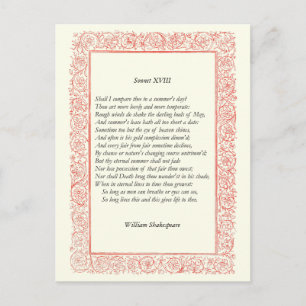 Shakespeare Sonnet nr 18 Vykort