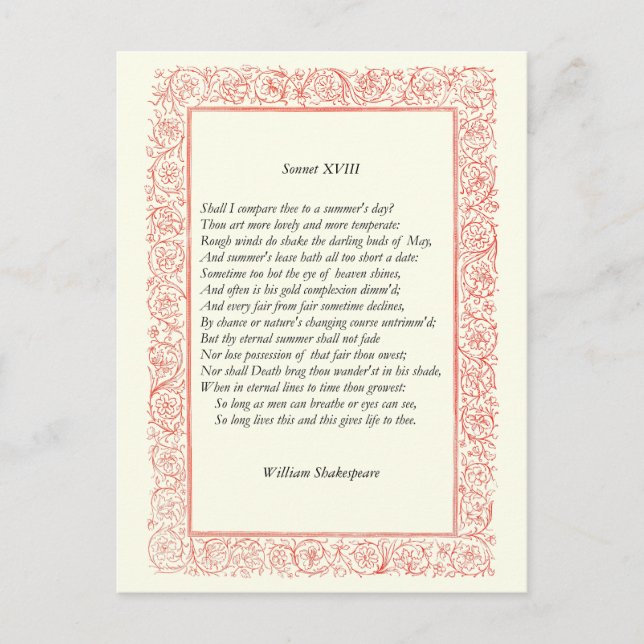 Shakespeare Sonnet nr 18 Vykort (Framsida)