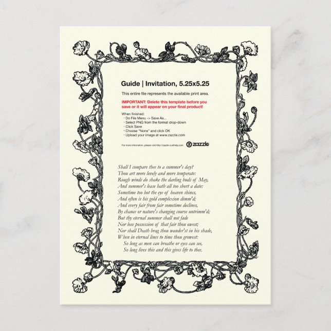 Shakespeare Sonnet nr 18 Vykort (Framsida)