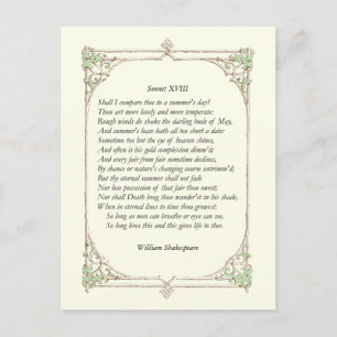 Shakespeare Sonnet nr 18 Vykort
