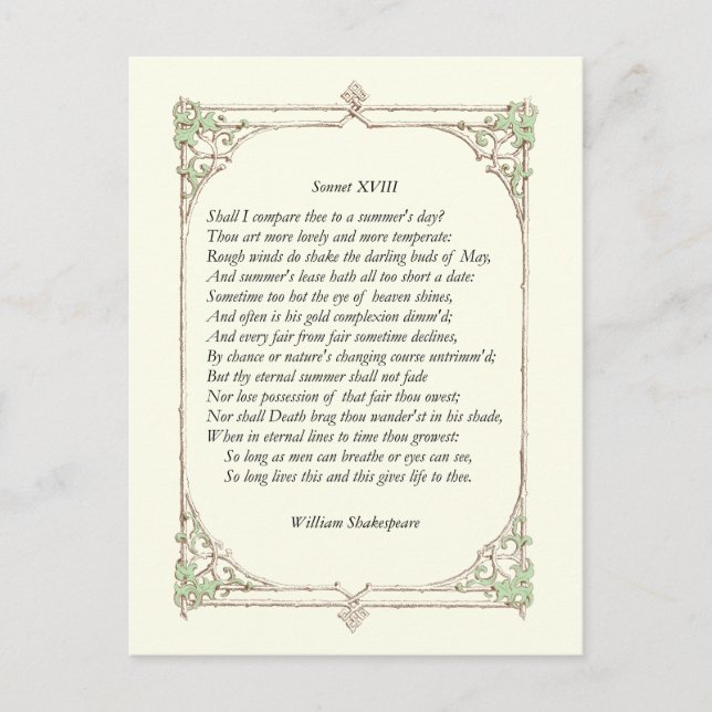 Shakespeare Sonnet nr 18 Vykort (Framsida)