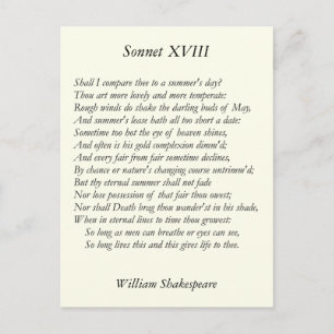 Shakespeare Sonnet nr 18 Vykort
