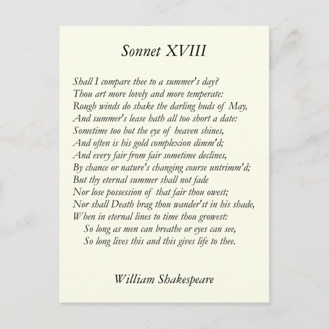 Shakespeare Sonnet nr 18 Vykort (Framsida)