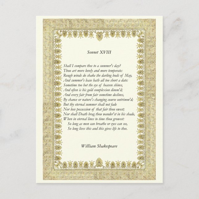 Shakespeare Sonnet nr 18 Vykort (Framsida)