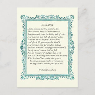 Shakespeare Sonnet nr 18 Vykort