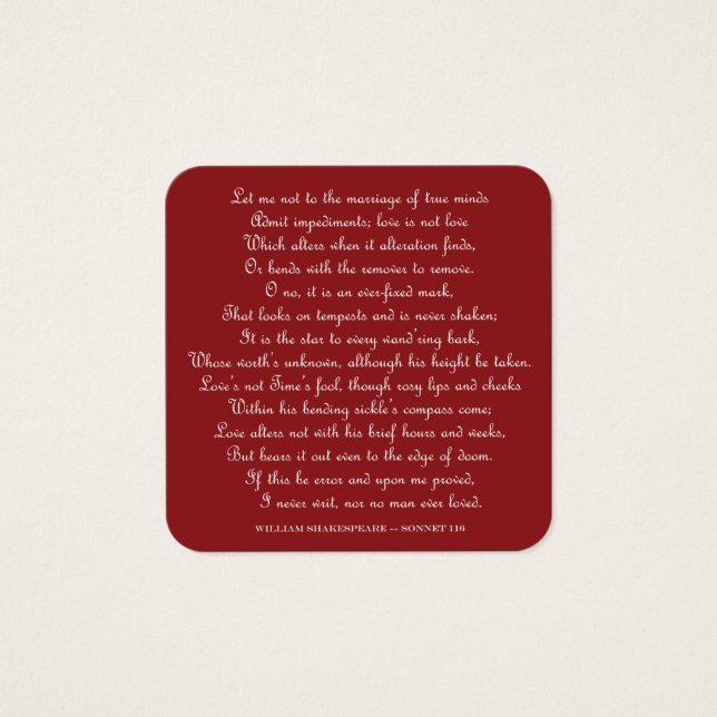 Shakespeare's Sonnet 116 Square Magnet Fyrkantigt Visitkort (Framsida)