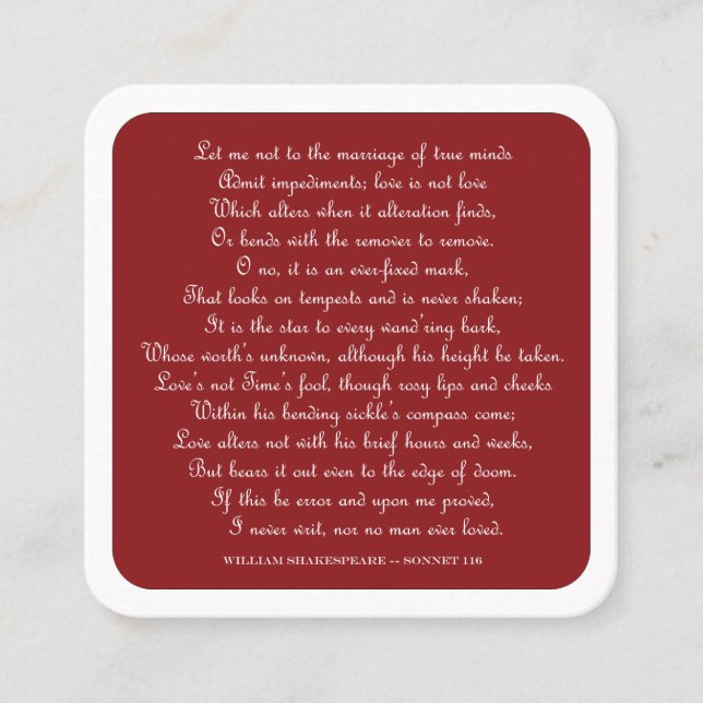 Shakespeare's Sonnet 116 Square Magnet Fyrkantigt Visitkort (Framsida)