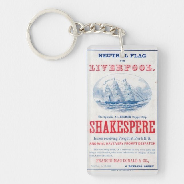 Shakespere Clipper-segling frakt 1861 Nyckelring (Framsidan)