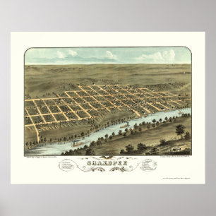 Shakopee panorama- karta för MN - 1869 Poster