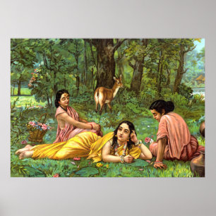 Shakuntala Patralekhana av Raja Ravi Varma Poster
