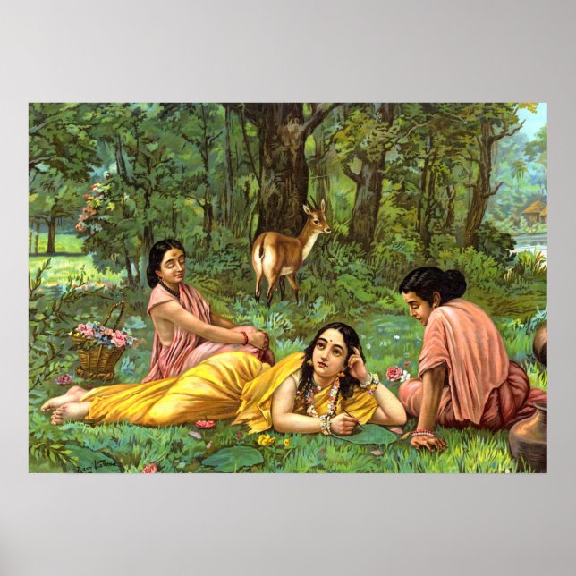Shakuntala Patralekhana av Raja Ravi Varma Poster (Framsidan)