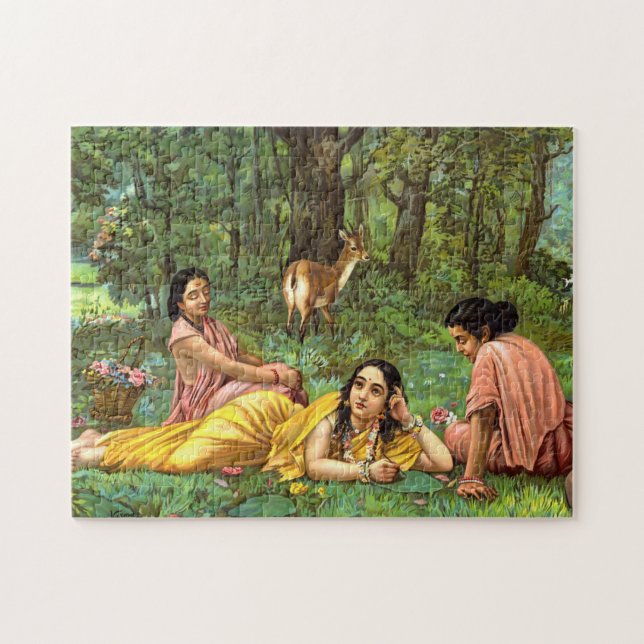 Shakuntala Patralekhana av Raja Ravi Varma Pussel (Horisontell)