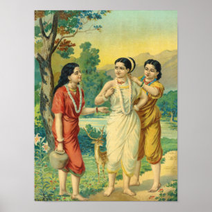Shakuntala Sakhi av Raja Ravi Varma Poster