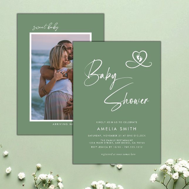 Shale Green Photo Baby Shower Invitation Inbjudningar (Skapare uppladdad)