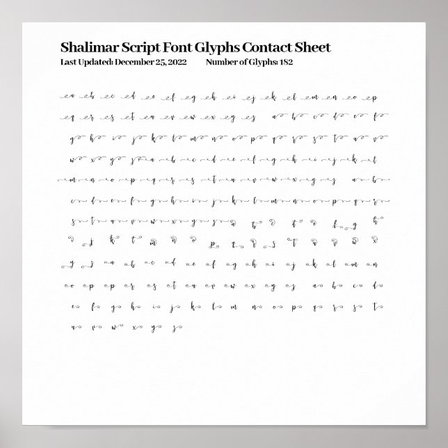 Shalimar Script Teckensnitt Gliderytor Kontaktdoku Poster (Framsidan)