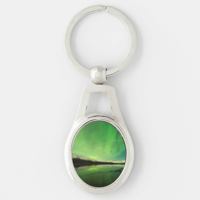 Shallow-Aurora Ovalt Silverfärgad Nyckelring (Framsidan)