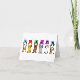 Shalom Cartoon Cats Holding Cards Helgkort