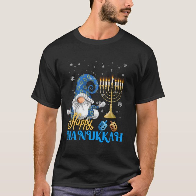 Shalom Gnome Lycklig Hanukkah Chanukah T Shirt (Framsida)