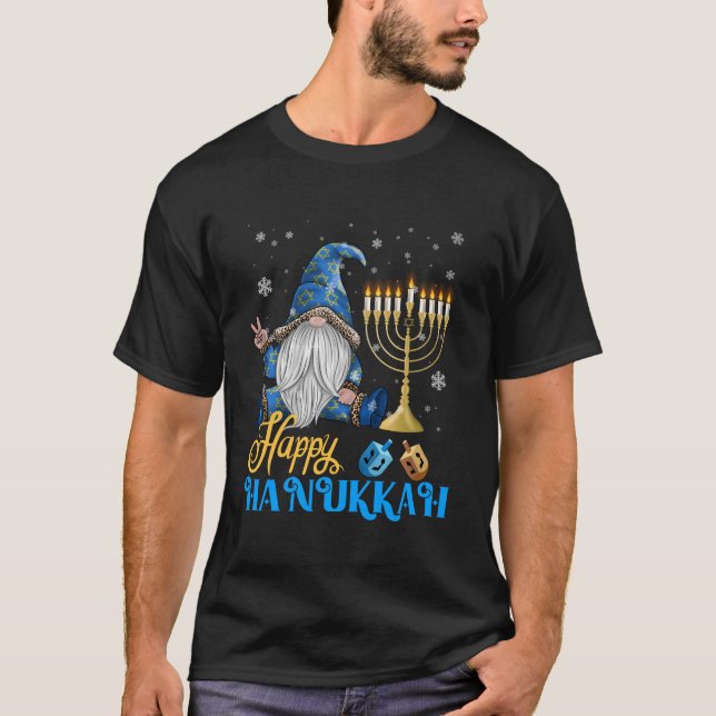 Shalom Gnome Lycklig Hanukkah Chanukah T Shirt (Framsida)