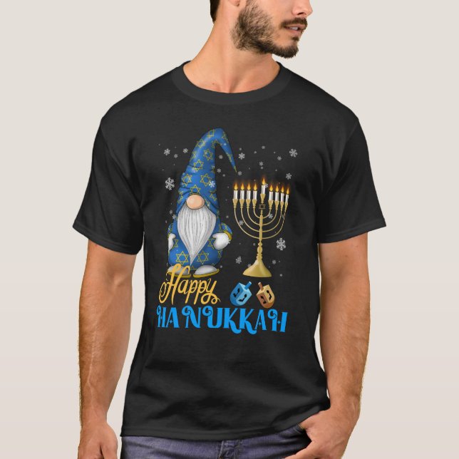 Shalom Gnome Lycklig Hanukkah Chanukah T Shirt (Framsida)