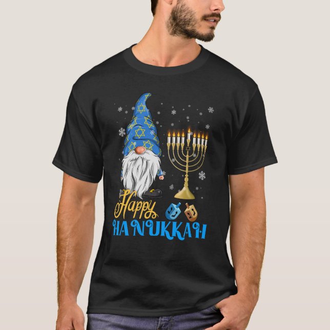 Shalom Gnome Lycklig Hanukkah Chanukah T Shirt (Framsida)