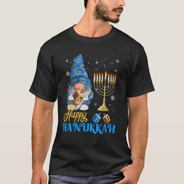 Shalom Gnome Lycklig Hanukkah Chanukah T Shirt (Framsida)