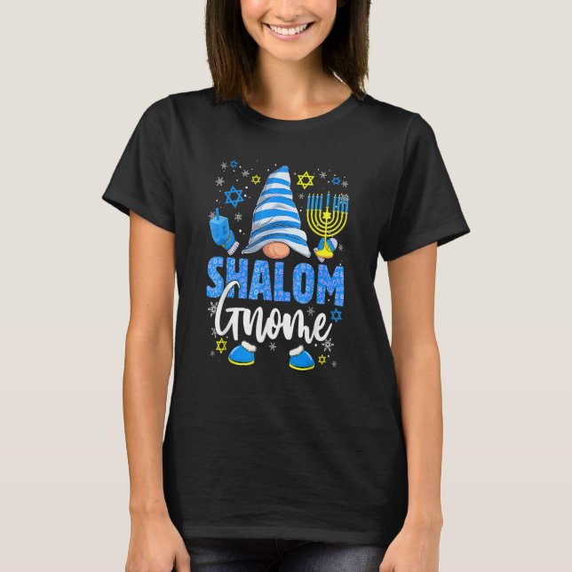 Shalom Gnome Menorah Dreidel Hanukkah Chanukah Jew T Shirt (Framsida)