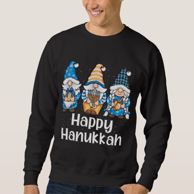 Shalom Gnomes Jew Hanukkah Chanukah Jewish Helgdag Lång Ärmad Tröja (Framsida)