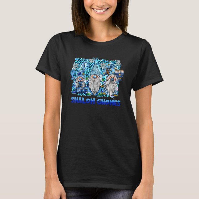 Shalom Gnomes Leopard Gnome Chanukah Menorah T Shirt (Framsida)