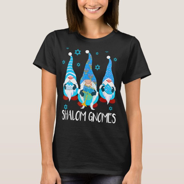 Shalom Gnomes Lycklig Chanukah Menorah Hanukkah Je T Shirt (Framsida)