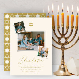Shalom Guld Star av David 3 Photo Simple Hanukkah Julkort