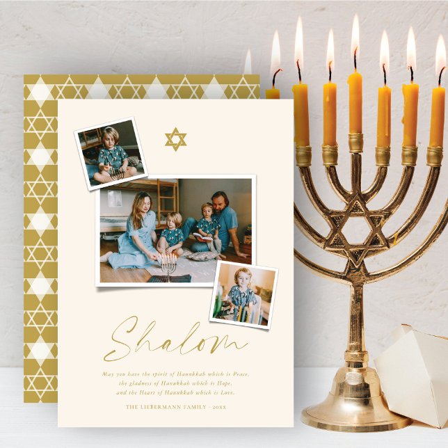 Shalom Guld Star av David 3 Photo Simple Hanukkah Julkort (Skapare uppladdad)