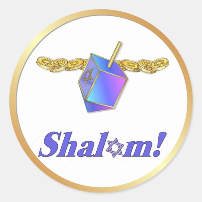 Shalom Hanukkah Runt Klistermärke (Framsida)