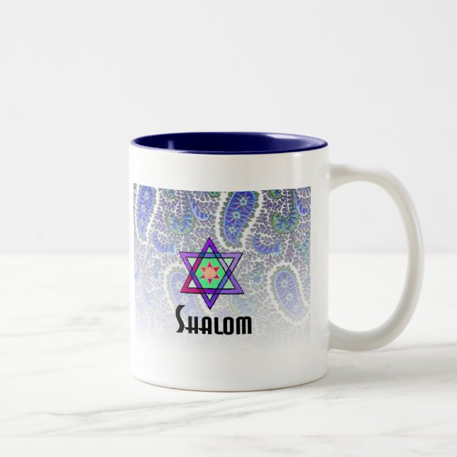 Shalom i blått Paisley Två-Tonad Mugg (Höger)
