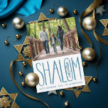 Shalom Lettering Hanukkah-fotokort Julkort<br><div class="desc">Handskriven "shalom" med skissad oliv gren,  redigerbar färg och ; valfritt meddelande på baksidan eller lägg till fler foton</div>