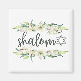 Shalom (med Lilies och David Star) Magnet