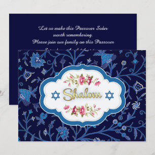 Shalom på Pesach. Blommönster Passover Seder Inbjudningar